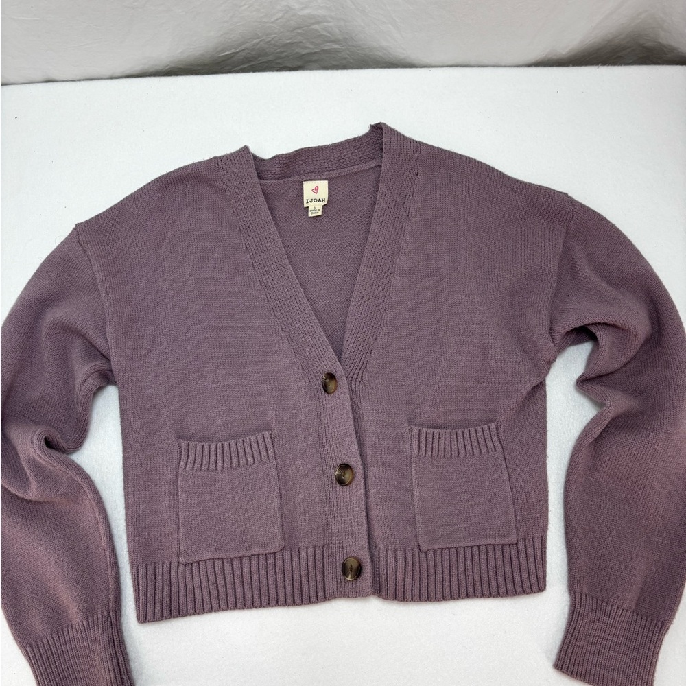IJOAH soft purple Cropped Button Cardigan Sweater L Soft Knit Fall Layer Pocket